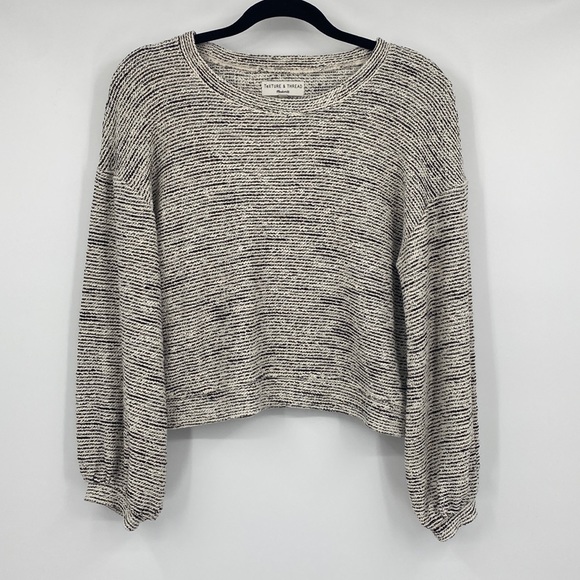 Madewell Sweaters - Madewell Texture and Thread Black and Cream Balloon Sleeve Sweater